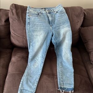 Express Blue Skinny Jeans with Distressed Hem